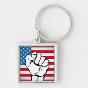 USA Flag Rising Fist Keychain