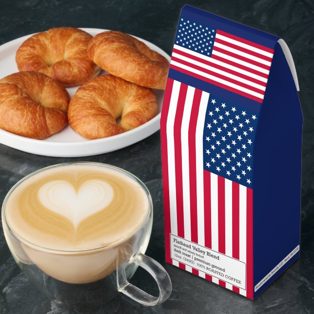 USA Flag Roasted Coffee Personalized Custom Text (Breakfast)