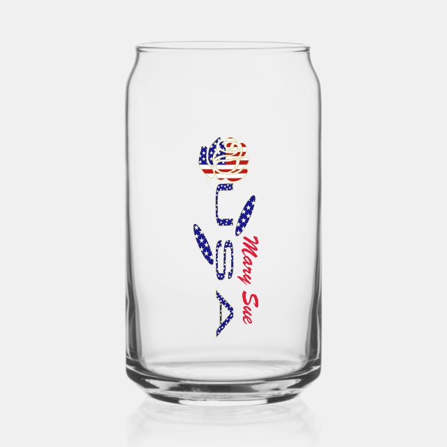 USA Flag Rose Red Personalized  Can Glass (Front)
