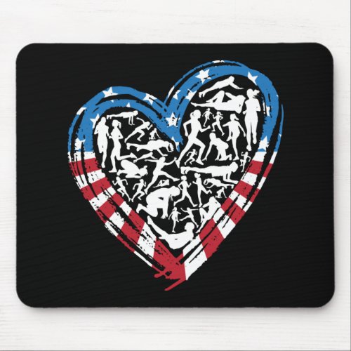 USA Flag Running Heart _ American Runner Mouse Pad