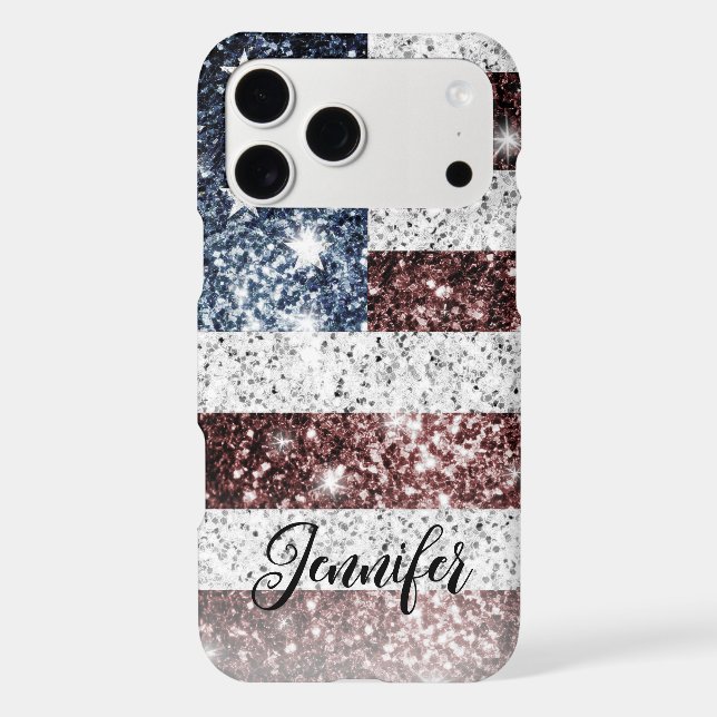 USA flag rustic America sparkles Your Custom name iPhone Case (Back)