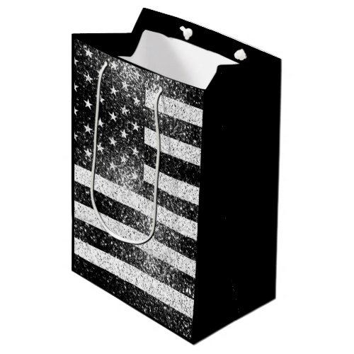 USA flag Rustic Black White Gray Sparkles Medium Gift Bag