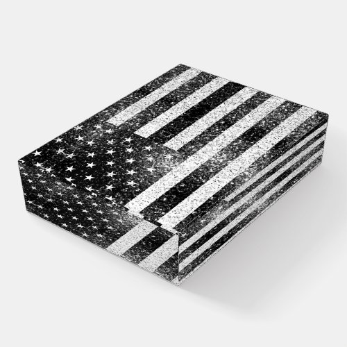USA flag Rustic Black White Gray Sparkles Paperweight