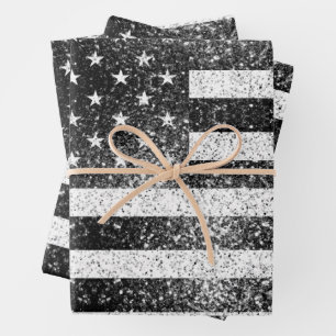 USA flag Rustic Black White Gray Sparkles Wrapping Paper Sheets