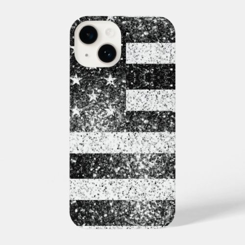 USA flag rustic black white silver sparkles iPhone 14 Case