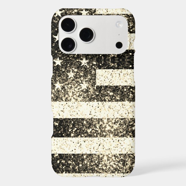 USA flag rustic gold sepia faux sparkles iPhone Case (Back)