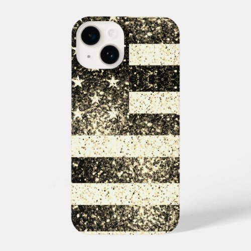 USA flag rustic gold sepia faux sparkles iPhone 14 Case