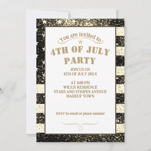 USA flag Rustic gold sepia Sparkles 4th July party Invitation