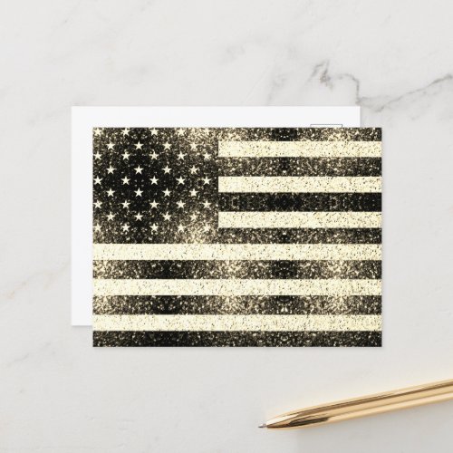 USA flag Rustic gold sepia Sparkles 4th July Postcard