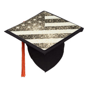 USA flag Rustic gold sepia Sparkles bling  Graduation Cap Topper
