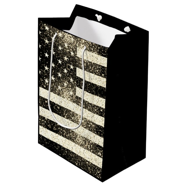 USA flag Rustic gold sepia Sparkles Medium Gift Bag (Front Angled)