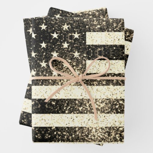 USA flag Rustic gold sepia Sparkles Wrapping Paper Sheets