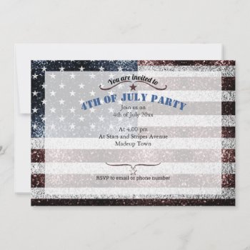 Usa Flag Rustic Red White Blue Sparkles 4th July Invitation by PLdesign at Zazzle