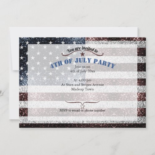 USA flag rustic red white blue sparkles 4th July Invitation