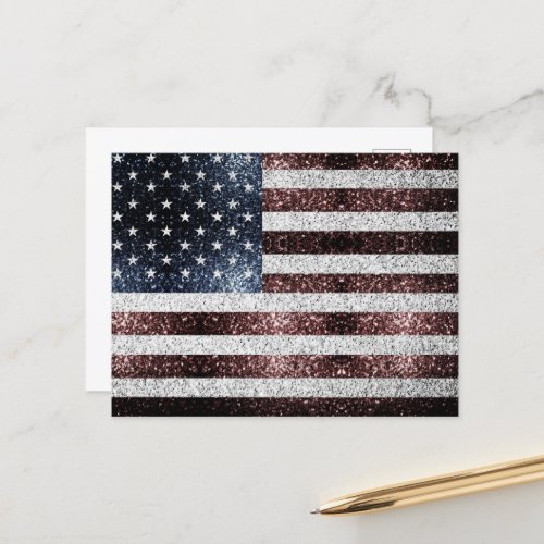 USA flag rustic red white blue sparkles 4th July Postcard