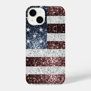 USA flag rustic red white blue sparkles glitters iPhone 14 Case