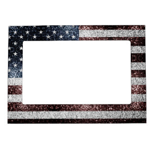 USA flag rustic red white blue sparkles glitters Magnetic Frame