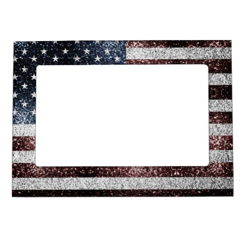 USA flag rustic red white blue sparkles glitters Magnetic Frame