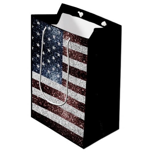 USA flag rustic red white blue sparkles glitters Medium Gift Bag