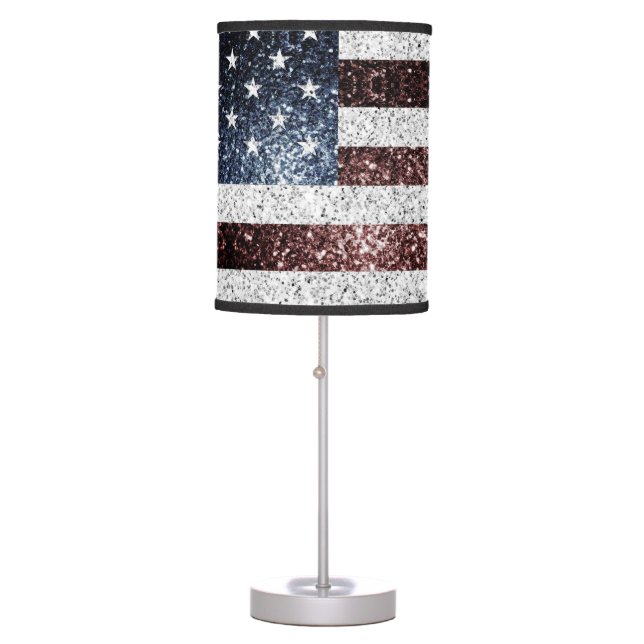USA flag rustic red white blue sparkles glitters Table Lamp (Front)