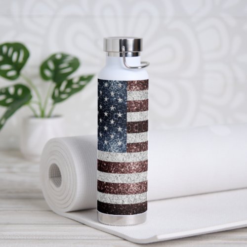 USA flag rustic red white blue sparkles glitters Water Bottle