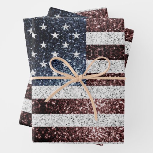 USA flag rustic red white blue sparkles glitters Wrapping Paper Sheets