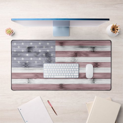 USA flag Rustic Red White Blue Wood America Desk Mat