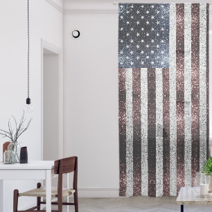 USA flag rustic sparkles faux glitters print Sheer Curtains