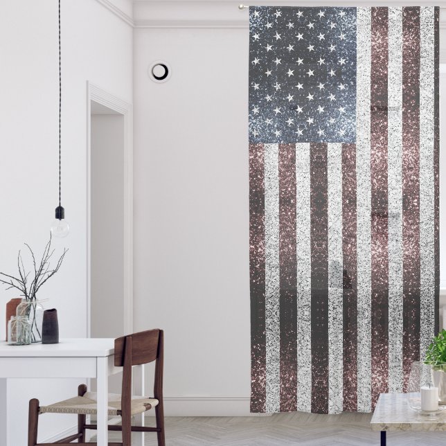 USA flag rustic sparkles faux glitters print Sheer Curtains (Living Room)