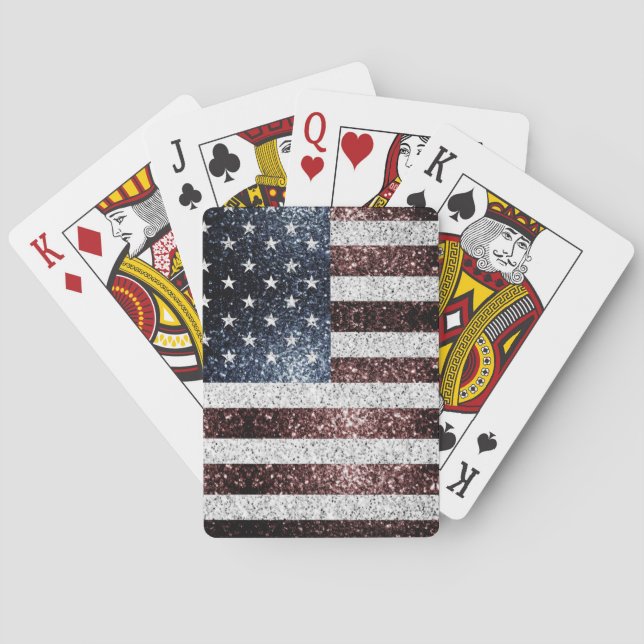 USA flag rustic sparkles glitters Poker Cards (Back)