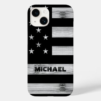 USA flag Rustic Wood Black White Monogram Case-Mate iPhone 14 Case
