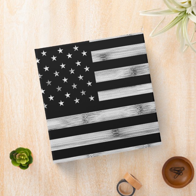 USA flag Rustic Wood Black White Patriotic America 3 Ring Binder (In Situ)