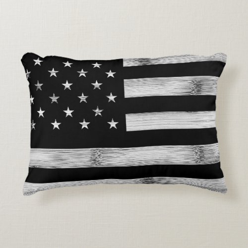 USA flag Rustic Wood Black White Patriotic America Accent Pillow