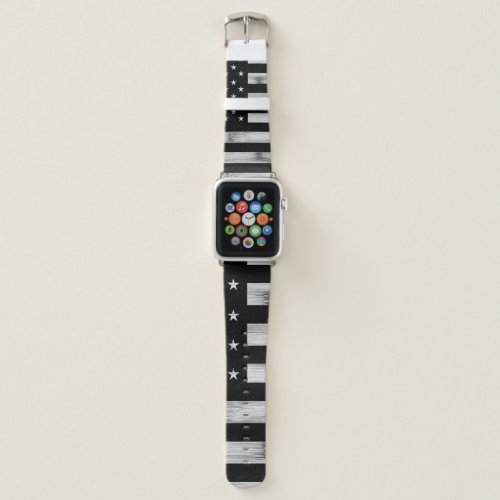 USA flag Rustic Wood Black White Patriotic America Apple Watch Band