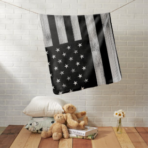 USA flag Rustic Wood Black White Patriotic America Baby Blanket