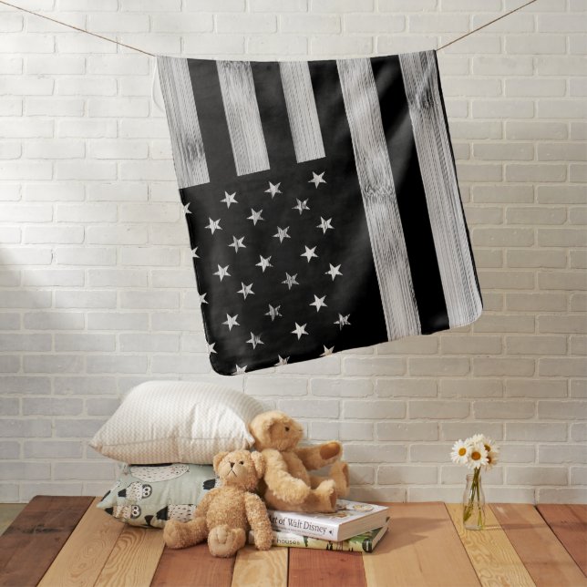 USA flag Rustic Wood Black White Patriotic America Baby Blanket (In Situ)