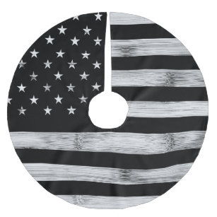 USA flag Rustic Wood Black White Patriotic America Brushed Polyester Tree Skirt