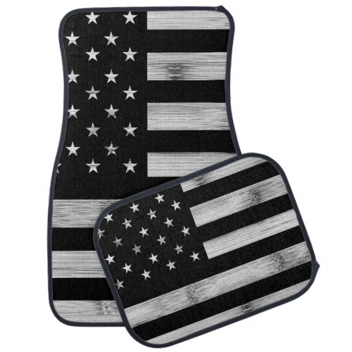 USA flag Rustic Wood Black White Patriotic America Car Floor Mat