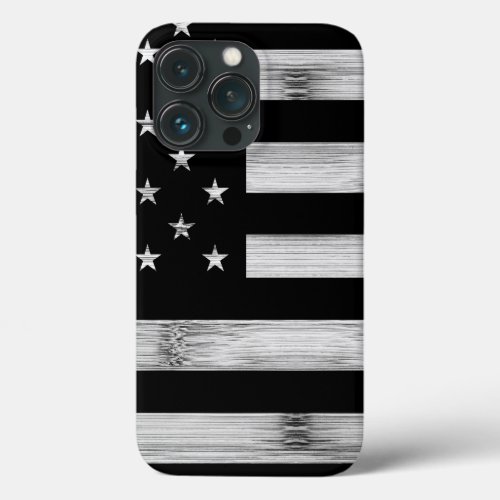 USA flag Rustic Wood Black White Patriotic America iPhone 13 Pro Case