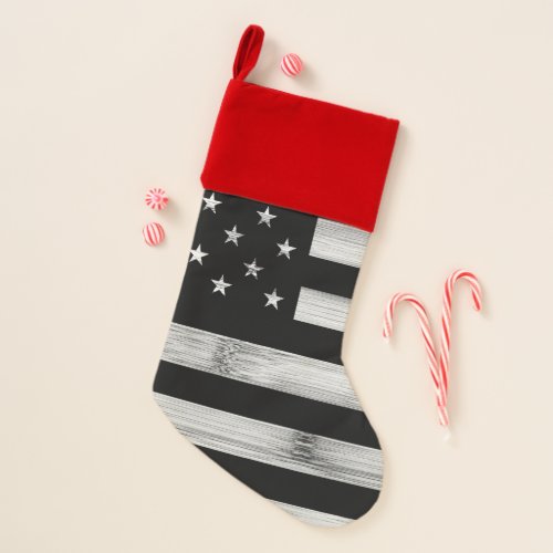 USA flag Rustic Wood Black White Patriotic America Christmas Stocking