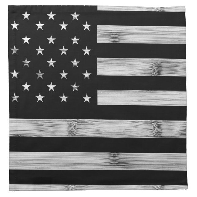 USA flag Rustic Wood Black White Patriotic America Cloth Napkin (Front)