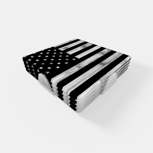 USA flag Rustic Wood Black White Patriotic America Coaster Set