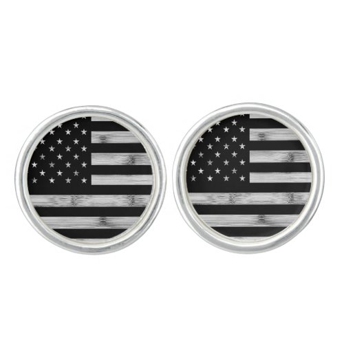 USA flag Rustic Wood Black White Patriotic America Cufflinks