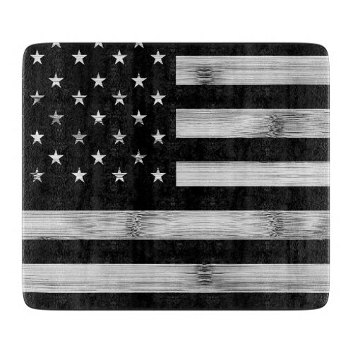 USA flag Rustic Wood Black White Patriotic America Cutting Board