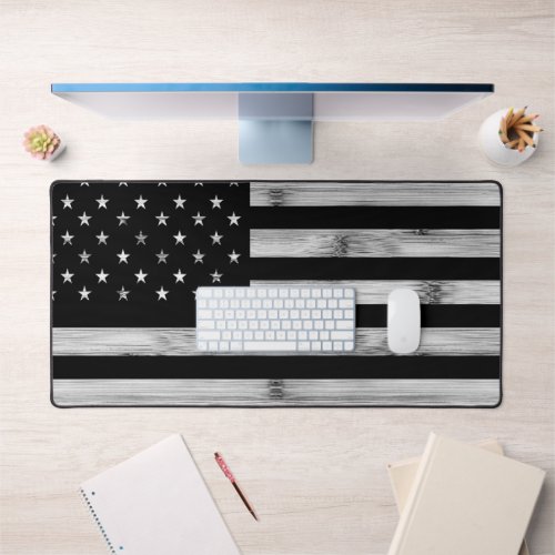 USA flag Rustic Wood Black White Patriotic America Desk Mat