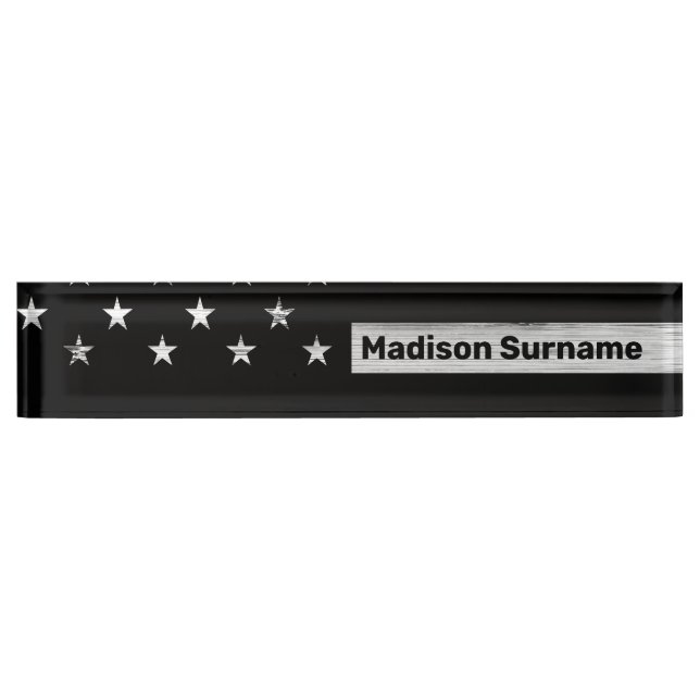 USA flag Rustic Wood Black White Patriotic America Desk Name Plate (Front)