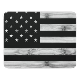 USA flag Rustic Wood Black White Patriotic America Door Sign