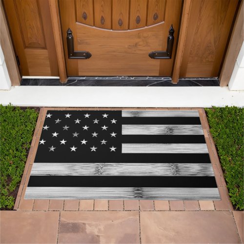 USA flag Rustic Wood Black White Patriotic America Doormat