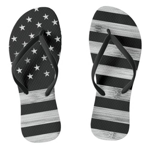 USA flag Rustic Wood Black White Patriotic America Flip Flops