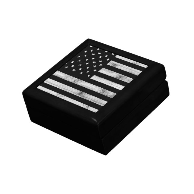 USA flag Rustic Wood Black White Patriotic America Gift Box (Side)